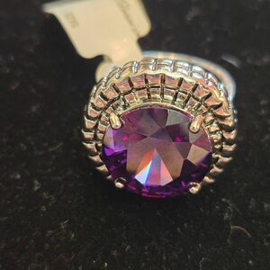 NEW Faux Amethyst Stone Fashion Ring Silver Tone Size 7